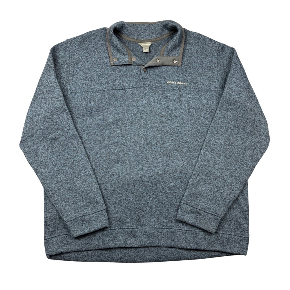 Eddie Bauer Mens 2XL Blue‎ Marl Sweater Fleece Quarter Snap Pullover Mock Neck
